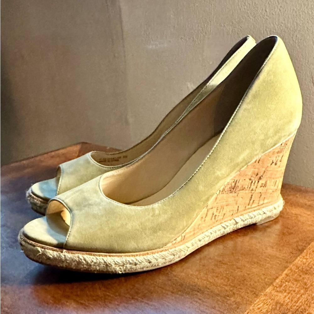 COLE HAAN Joclyn peep-toe Cork wedge Women’s 8b sandal sage green